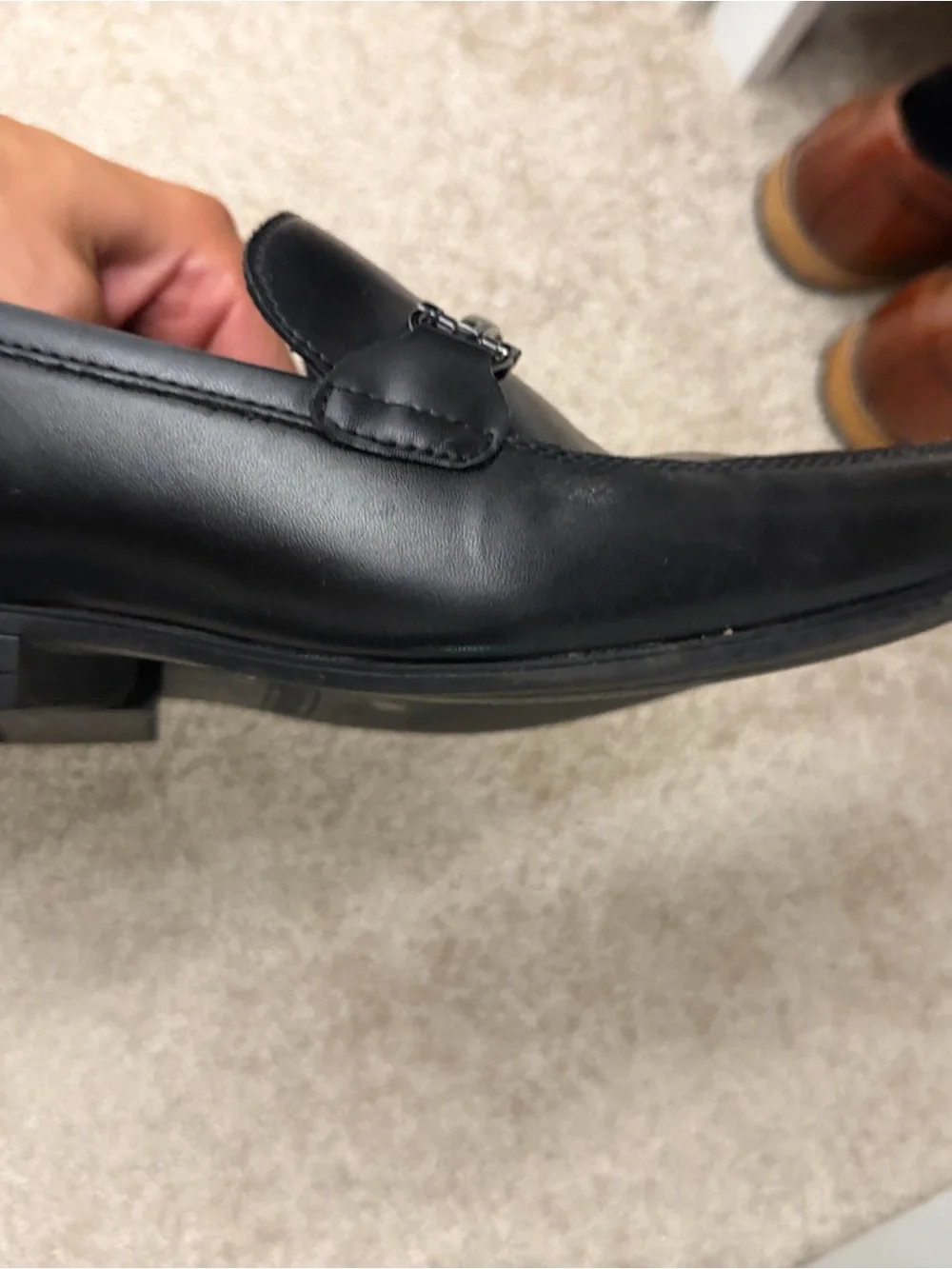 Alfani Black Leather Slip-On Loafers with Metal Bit